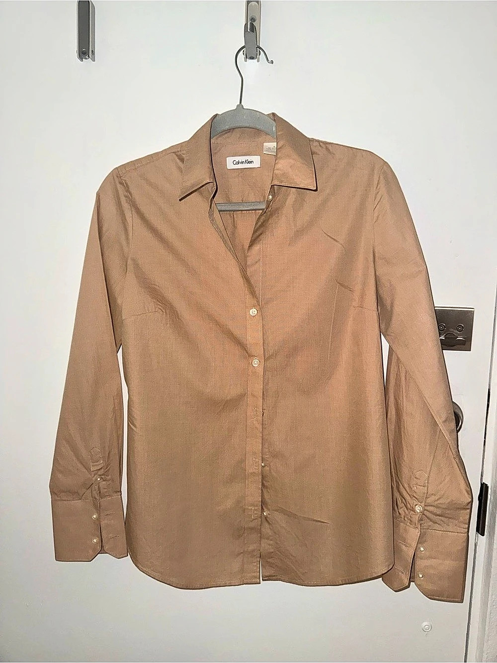 Calvin Klein Tan 100% Cotton Tailored Button-Up Shirt Size M
